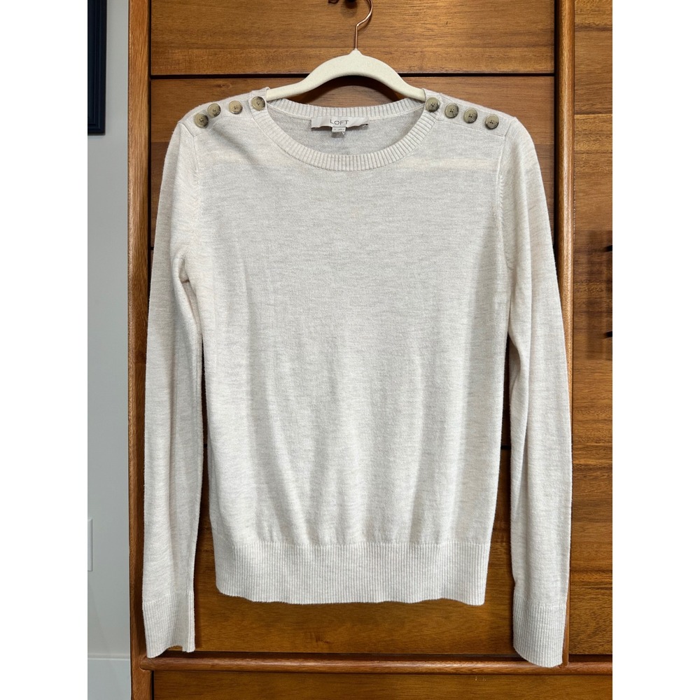 LOFT Shoulder Button Sweater Small Cream Excellent